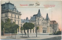 T2 Temesvár, Timisoara; Józsefvárosi Pályaudvar, Vasútállomás Leporellolap Belül A Zsinagógával / Railway Station, Lepor - Unclassified