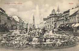 T2/T3 1909 Kassa, Kosice; Szök?kút A F? Utcán, Sziegfried Pál üzlete / Fountain On The Main Street, Shops (EK) - Non Classificati