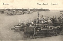 T2/T3 Komárom, Komárno; Részlet A Dunáról, MFTR 707-es és 708-as Uszály, Mellette G?zhajó. L. H. Pannonia 1916. / Danube - Unclassified