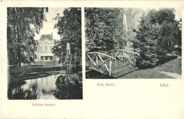 T2/T3 Léva, Levice; Schöller Kastély, Park, Kis Híd. Dukesz Lipót Kiadása / Castle, Park, Bridge (EK) - Unclassified