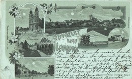 T3 1899 Nagylévárd, Velke Levare; Templom, Vasútállomás, Ménes, Hubertinum és F? Utca, Gróf Wenckheim Kastély / Church,  - Unclassified