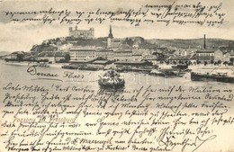 T2/T3 Pozsony, Pressburg, Bratislava; G?zhajó, Háttérben A Vár. Bediene Dich Allein / Steamship, Castle In The Backgroun - Ohne Zuordnung