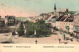 T2/T3 1908 Pozsony, Pressburg, Bratislava; Kossuth Lajos Tér, üzletek, Villamos / Square, Shops, Tram - Zonder Classificatie
