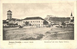 T2/T3 Szepesváralja, Spisské Podhradie; Kirchdrauf Mit Dem Zipser Schloss / Templom Tér A Szepesi Várral / Church, Castl - Unclassified