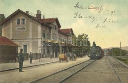 T2/T3 Trencsén, Trencín; Vasútállomás, Vasutasok, G?zmozdony. Gansel Lipót Kiadása / Railway Station, Railwaymen, Locomo - Non Classés