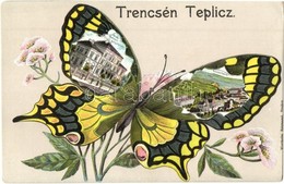 ** T2/T3 Trencsénteplic, Trencianske Teplice; Tiszti Gyógyterem. Pillangós Montázs Litho. Wertheim Zsigmond Kiadása / Of - Unclassified