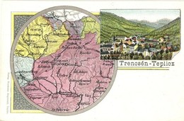 ** T1/T2 Trencsénteplic, Trencianske Teplice; Térkép. Wertheim Zsigmond Kiadása / Map. Art Nouveau, Litho - Zonder Classificatie