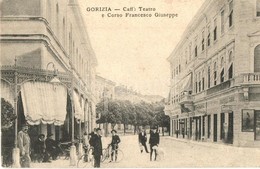 ** T2/T3 Gorizia, Görz, Gorica; Caffé Teatro E Corso Francesco Giuseppe / Café, Street View, Man With Bicycle And Dog, S - Unclassified