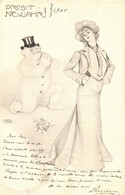 T2 1904 Prosit Neujahr! / New Year Greeting Art Postcard With Lady And Snowman S: Charl Józsa (Józsa Károly) - Non Classés