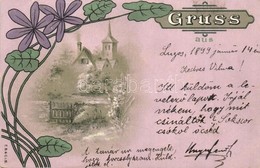 T2/T3 1899 Gruss Aus. Art Nouveau Floral Greeting Art Postcard, Litho - Non Classificati