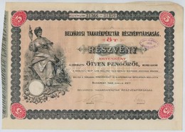 Budapest 1926. 'Belvárosi Takarékpénztár Részvénytársaság' öt Részvénye Egyben 250P-r?l (2x), Sorszámkövet?k, Szárazpecs - Unclassified