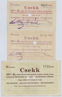 Pápa 1919. Május 8. 'Pápai Csekk' 10K + 20K + 50K Mind Lyukasztással érvénytelenítve és Ovális Szárazbélyegz?vel T:III 
 - Unclassified