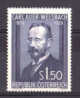 Autriche - 1954 - N° 840 - Neuf ** - Chimiste Carl Auer-Welsbach - 1945-60 Unused Stamps