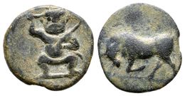 111 EBUSUS. 1/4 Calco. 200-100 A.C. Ibiza (Islas Baleares). A/ Bes De Frente Sosteniendo Un Martillo Y Una Serpiente. R/ - Altri & Non Classificati