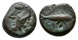 122 GADES. 1/4 Calco. 300-200 A.C. Cádiz. A/ Cabeza De Melkart-Herakles Con Leonté A Izquierda. R/ Atún A Derecha, Encim - Other & Unclassified