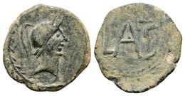 144 LASTIGI. Cuadrante. 150-50 A.C. Aznalcóllar (Sevilla). A/ Cabeza Masculina Con Casco A Derecha, Dentro De Láurea. R/ - Andere & Zonder Classificatie