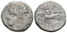 191 ACUÑACIONES ANONIMAS. Didracma (Quadrigato). 225-214 A.C. Roma. A/ Jano Bifronte Laureado. R/ Júpiter Sosteniendo Ce - République (-280 à -27)