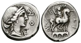 195 M. AEMILIUS LEPIDUS. Denario. 114-113 A.C. Sur De Italia. A/ Cabeza Laureada De Roma A Derecha, Detrás X, Delante RO - République (-280 à -27)