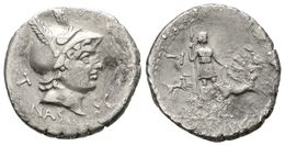 198 L. AXIUS. L.F. NASO. Denario. 71 A.C. Roma. A/ Cabeza De Marte A Derecha, Delante S.C. Detrás VIII. Debajo NASO. R/  - Republiek (280 BC Tot 27 BC)