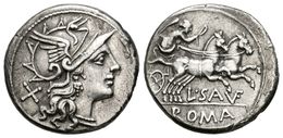 214 L. SAUFEIUS. Denario. 152 A.C. Roma. A/ Cabeza De Roma A Derecha, Detrás X. R/ Victoria Con Látigo En Biga A Derecha - Röm. Republik (-280 / -27)