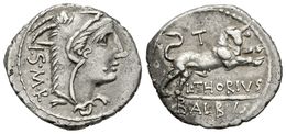 218 L. THORIUS BALBUS. Denario. 105 A.C. Roma. A/ Busto De Juno Sospita A Derecha, Cubierta Con Piel De Cabra, Detrás I· - República (-280 / -27)