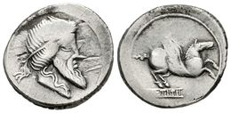 219 Q. TITIUS. Denario. 90 A.C. Italia Central. A/ Cabeza Del Dios Mutinus Titinus A Derecha. R/ Pegaso A Derecha, Debaj - Republic (280 BC To 27 BC)