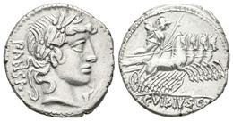 221 C. VIBIUS. PANSA. Denario. 90 A.C. Roma. A/ Cabeza Laureada De Apolo A Derecha, Bajo La Barbilla Símbolo, Detrás PAN - Republiek (280 BC Tot 27 BC)