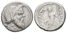 222 C. VIBIUS. C.F. PANSA. Denario. 48 A.C. Roma. A/ Máscara De Pan A Derecha Detrás PENDUM Y Debajo PANSA. R/ Júpiter A - Republic (280 BC To 27 BC)