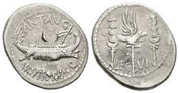 229 MARCO ANTONIO. Denario. 32-31 A.C. Ceca Volante. A/ ANT. AVG. III VIR. R. P. C. Galera Pretoriana A Derecha. R/ LEG. - Republic (280 BC To 27 BC)
