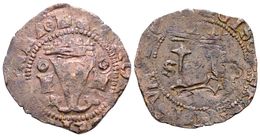 468 JUANA Y CARLOS. 4 Maravedís. (1504-1555). Santo Domingo. A/ F-IIII. R/ S-P. Resello, Llave (De Mey 830), Realizado E - Andere & Zonder Classificatie