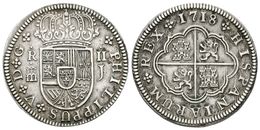 526 FELIPE V. 2 Reales. 1718. Segovia J. Variante Sin Puntos Bajo El Acueducto Y Ensayador. Cal-1392. Ar. 5,25g. EBC. - Otros & Sin Clasificación