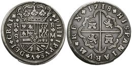 529 FELIPE V. 8 Reales. 1718 Sevilla M. Tres Flores De Lis En Las Armas De Borgoña. Cal-936. Ar. 21,50g. MBC+. Escasa. - Altri & Non Classificati