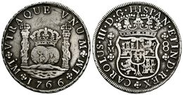 547 CARLOS III. 8 Reales. 1766. Lima JM. Columnario. Punto Sobre La Primera LMA. Cal-842. Ar. 26,94g. Rayitas En Anverso - Altri & Non Classificati