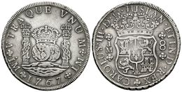 548 CARLOS III. 8 Reales. 1767. Lima JM. Columnario. Punto Sobre La Primera LMA. Cal-843. Ar. 24,73g. MBC+. Escasa. - Altri & Non Classificati