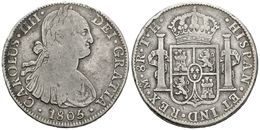 575 CARLOS IV. 8 Reales. 1805. México TH. Cal-703. Ar. 26,73g. MBC-/MBC. - Andere & Zonder Classificatie