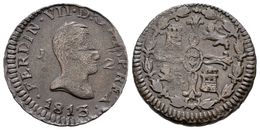 581 FERNANDO VII. 2 Maravedís. 1813. Jubia J. Cal-1579. Ae. 2,58g. MBC+. - Otros & Sin Clasificación