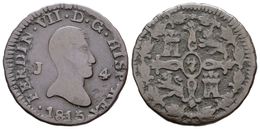 591 FERNANDO VII. 4 Maravedís. 1815. Jubia J. Cal-1567. Ae. 4,38g. BC+/MBC-. Escasa. - Altri & Non Classificati