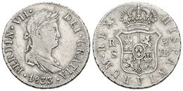 600 FERNANDO VII. 2 Reales. 1833. Sevilla JB. Cal-1034. Ar. 5,97g. MBC-. - Sonstige & Ohne Zuordnung