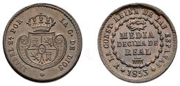 622 ISABEL II. 1/2 Décima De Real. 1853. Segovia. Cal-581. Ae. 1,88g. EBC+. - Sonstige & Ohne Zuordnung