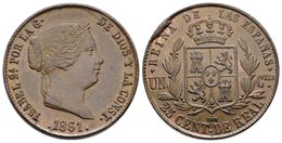 625 ISABEL II. 25 Céntimos De Real. 1861. Segovia. Cal-596. Ae. 9,80g. Centro Cóncavo. EBC. - Sonstige & Ohne Zuordnung