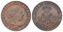 632 ISABEL II. 1 Céntimo De Escudo. 1867. Barcelona OM. Cal-654. Ae. 2,45g. EBC-/EBC. - Altri & Non Classificati