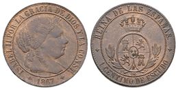 633 ISABEL II. 1 Céntimo De Escudo. 1867. Jubia OM. Cal-658. Ae. 2,41g. Pequeñas Rayitas En Anverso. EBC-. - Otros & Sin Clasificación