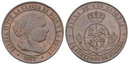 636 ISABEL II. 2 1/2 Céntimos De Escudo. 1867. Segovia OM. Cal-647. Ae. 6,26g. EBC-. - Otros & Sin Clasificación