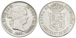 658 ISABEL II. 40 Céntimos De Escudo. 1866. Madrid. Cal-338. Ar. 5,17g. Golpe En Anverso. MBC. - Andere & Zonder Classificatie