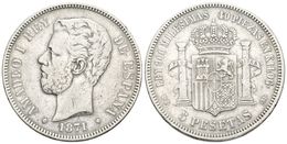 682 AMADEO I. 5 Pesetas. 1871 *18-73. Madrid DEM. Cal-9. Ar. 24,65g. MBC-. Muy Escasa. - Sonstige & Ohne Zuordnung