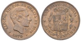 685 ALFONSO XII. 5 Céntimos. 1879. Barcelona OM. Cal-73. Ae. 5,29g. EBC-. - Otros & Sin Clasificación