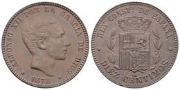 687 ALFONSO XII. 10 Céntimos. 1878. Barcelona OM. Cal-68. Ae. 9,88g. EBC. - Otros & Sin Clasificación