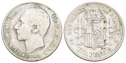 692 ALFONSO  XII. 1 Peseta. 1884 *18-__. Madrid MSM. Cal-60. Ar. 4,86g. BC+/MBC-. Rara. - Otros & Sin Clasificación