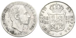 693 ALFONSO XII. 20 Centavos De Peso. 1880. Manila. Cal-57. Ar. 5,05g. MBC. Escasa. - Autres & Non Classés