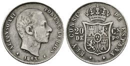 696 ALFONSO XII. 20 Centavos De Peso. 1883. Manila. Cal-90. Ar. 5,11g. MBC. - Sonstige & Ohne Zuordnung